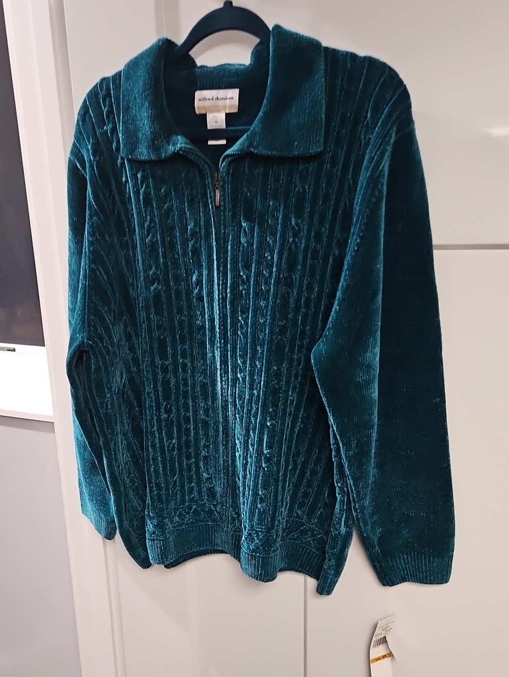 Alfred Dunner Teal Velvet Zip-Up Sweater Jacket
